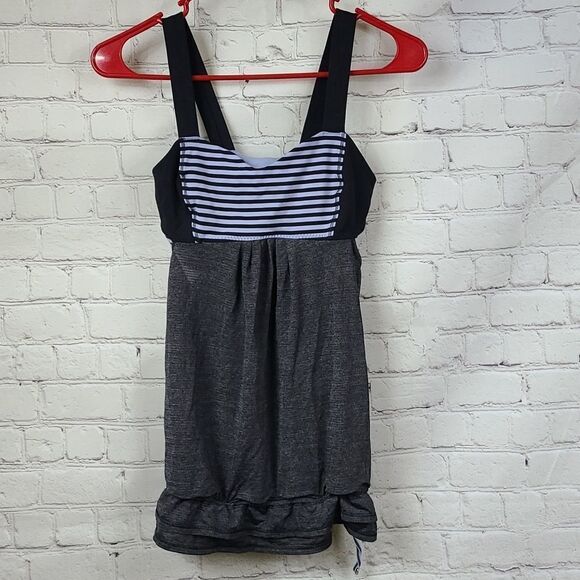 Lululemon Run Athletic Tank Top Gray/Black Stripe Coolmax Power Luxtreme Loose - Picture 1 of 9